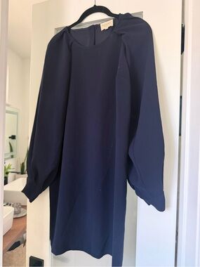 Sezane Navy Long-Sleeve Balloon Shift Dress